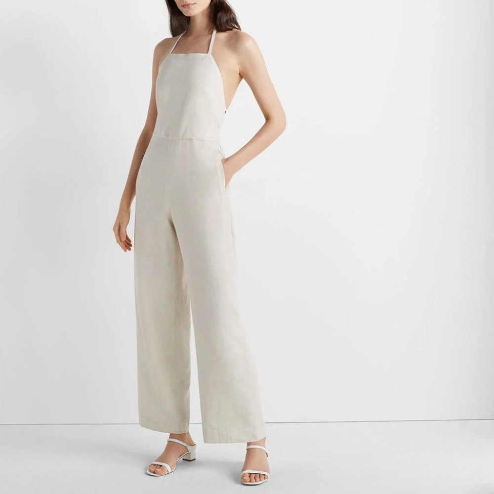 Club Monaco Linen Blend Cream Backless Jumpsuit